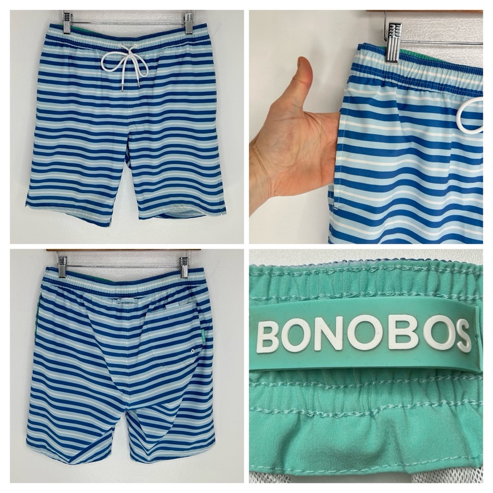 Bonobos Men’s Blue Striped Mesh Lined Swim Trunks Size Medium Resortwear 30x8